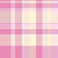 Decorating fabric pattern, contour plaid textile texture. Tidy seamless background check tartan in pink and lemon chiffon colors. vector