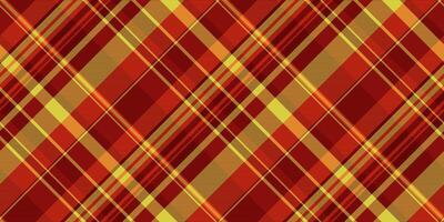 Vibrant red and gold diagonal plaid pattern. Perfect for autumnal designs, fall fashion, or festive backgrounds. Seamless texture ideal for websites, textiles, and packaging. vector