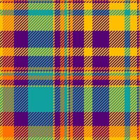 Scarf tartan pattern background, cutout textile plaid check. Tidy texture seamless fabric in purple and golden poppy colors. vector