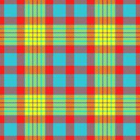 Warp tartan textile, easter pattern background seamless. Menswear fabric texture check plaid in cyan and red colors. vector