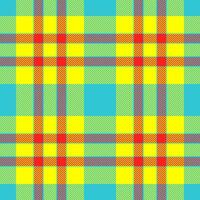 Tattersall tartan seamless pattern, paisley plaid textile . Contour check background fabric texture in yellow and cyan colors. vector