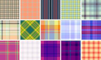 Collection of 16 vibrant plaid patterns. Perfect for textile design, apparel, website backgrounds, and crafting projects. vector