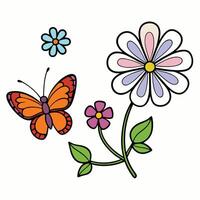 a flower and butterfly are shown in this illustration on a white background vector