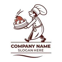 a logo for a bakery with a chef carrying a cake on a white background vector