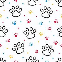 seamless pattern with paw prints and dots on a white background vector