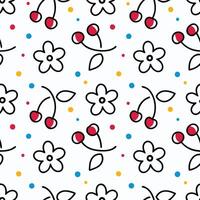 a pattern with cherries and flowers on a white background on a white background vector