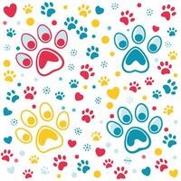 seamless pattern with dog paw prints and hearts vector