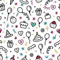 seamless pattern with birthday party items on a white background vector