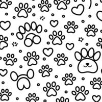 a black and white pattern with paw prints and hearts vector