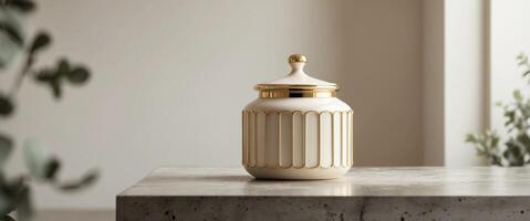 Luxurious Cream Jar with Elegant Design in Modern Urban Setting photo