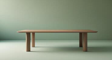 Empty wooden table with green background photo