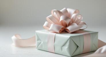Elegant gift wrapping with bow in soft pastel colors for special occasions and celebrations. photo