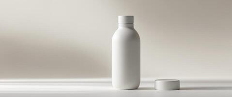 White Bottle with Lid on Simple Background for Product Presentation. photo
