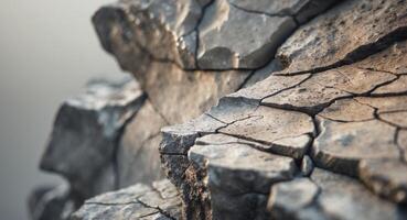 The image is a close up of a cracked and broken rock photo