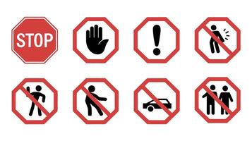 Prohibited and Warning Sign Set Stop, No Entry, Restricted Area, Danger, Caution, Hazard Symbols, Safety Alert, Forbidden Access, Risk Signs, Road Safety, Security Warning, Icons vector