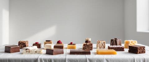 close up of sweets on table behind no symbol photo