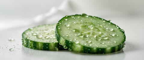 a close up of a cucumber with water droplets on it photo