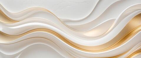 Elegant and luxurious white and gold abstract background with flowing wave like design. photo