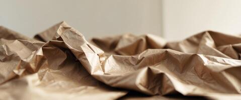 Close up shot of crumpled brown wrapping paper forming a captivating textured backdrop photo