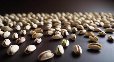 Close Up of Shelled Pistachios on a Dark Background photo