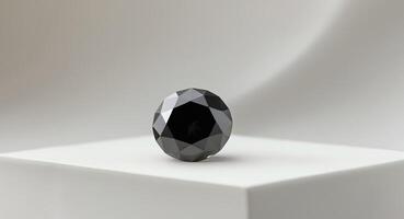 A Single Black Diamond Resting On White Surface. photo