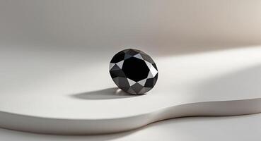 A Single Black Diamond Resting On White Surface photo