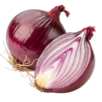 A deep purple red onion with a glossy, layered surface and a fresh root base. png