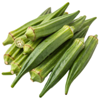 A handful of fresh okra pods with a vibrant green, slightly ribbed surface. png