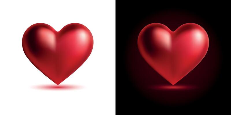 Glossy hearts in crimson, red colors isolated on white and dark background. Mesh gradient icon. Love romantic design. Template for holiday cards, Valentine's day, happy wedding.