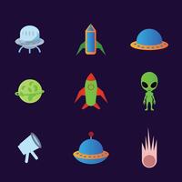 Galaxy and Spaceship graphic sketch set collection vector