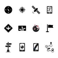 Navigation and direction black and white Icons Set vector