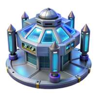 Futuristic Sci Fi Building Octagonal Structure with Neon Lights and Towers png