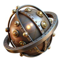 Ornate Metal Sphere with Rotating Ring 3D Render of Steampunk Orb png
