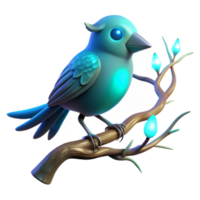 Glowing Bird on Branch 3D Render of a Fantasy Creature png