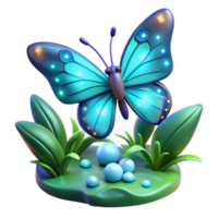 Luminous Butterfly in 3D Render A Vibrant Scene with Glowing Wings and Lush Foliage png