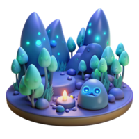Enchanted Glowing Forest 3D Render of Fantasy Landscape with Luminescent Mushrooms and Creatures png