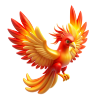 Fiery Bird in Flight 3D Render of Mythical Creature png