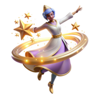 Celestial Dancer A 3D Render of a Fantasy Figure with Golden Stars png