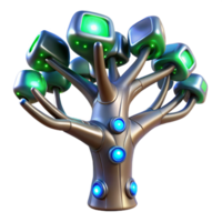 Futuristic Tree with Illuminated Cubes and Nodes png