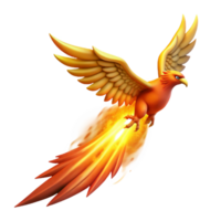 Fiery Bird in Flight Mythical Creature with Flaming Tail and Golden Wings png