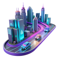 Autonomous Vehicles Navigating a Futuristic Cityscape A 3D Model png