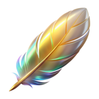 Iridescent Golden Feather A 3D Render of a Colorful, Shiny Bird Feather png
