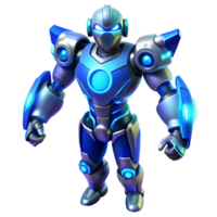 Cybernetic Armored Robot Futuristic Design, Blue and Silver Color Scheme, Powerful Stance png