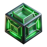 Luminous Green Geometric Cube 3D Render of Abstract Structure png