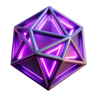 Illuminated Geometric Structure Abstract 3D Render of a Purple Neon Icosahedron png
