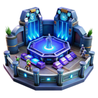 Futuristic Arena Hexagonal Platform with Neon Lights and Game Characters png