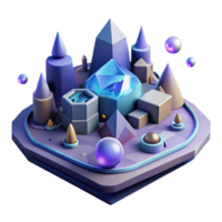 Geometric Island 3D Render of Abstract Shapes and Crystal png