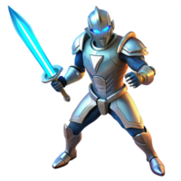 Glowing Sword Knight 3D Render of Futuristic Armored Warrior png