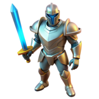 Fantasy Knight 3D Render of Armored Warrior with Glowing Sword png