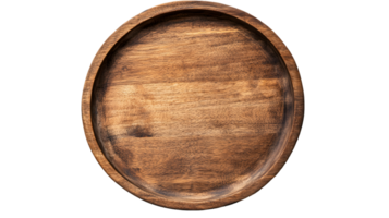 Round Wooden Plate Showcasing Natural Texture and Rich Grain in a Polished Finish png